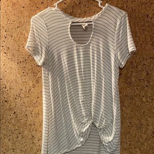 White striped key hole neckline tied t-shirt
